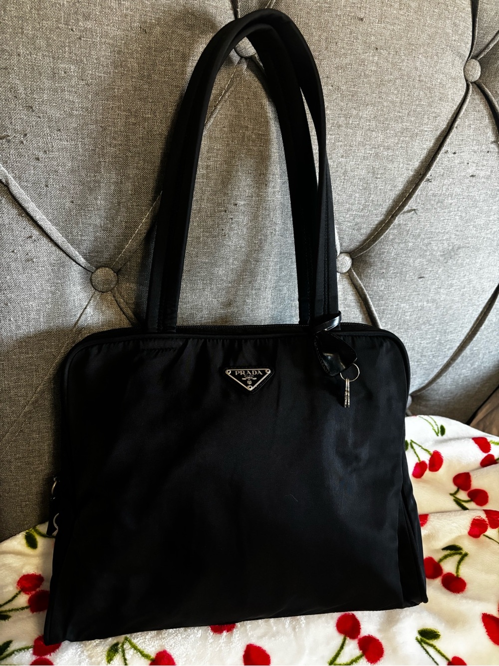 Prada Black Nylon Shoulder Bag with Triangular Logo